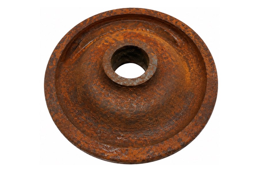 Rusted-through moulded part before laser cleaning