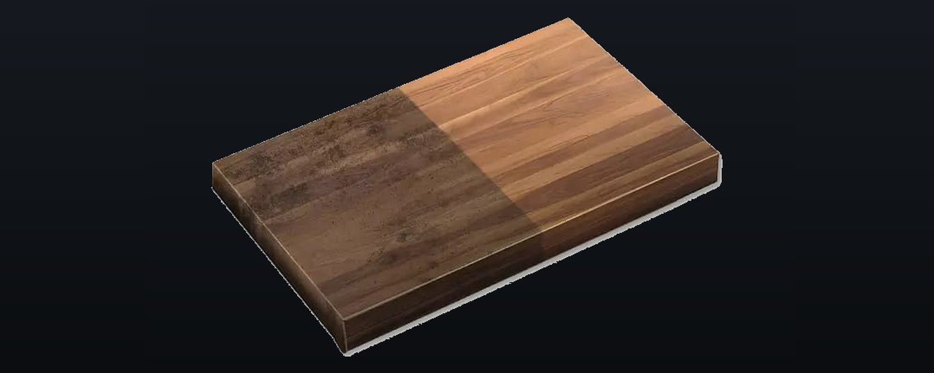 Wooden board, half cleaned by laser